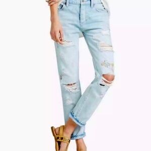 Lucky Brand Sienna Slim Boyfriend Jeans  Sz 0‎ Button Fly Embroidered Distressed